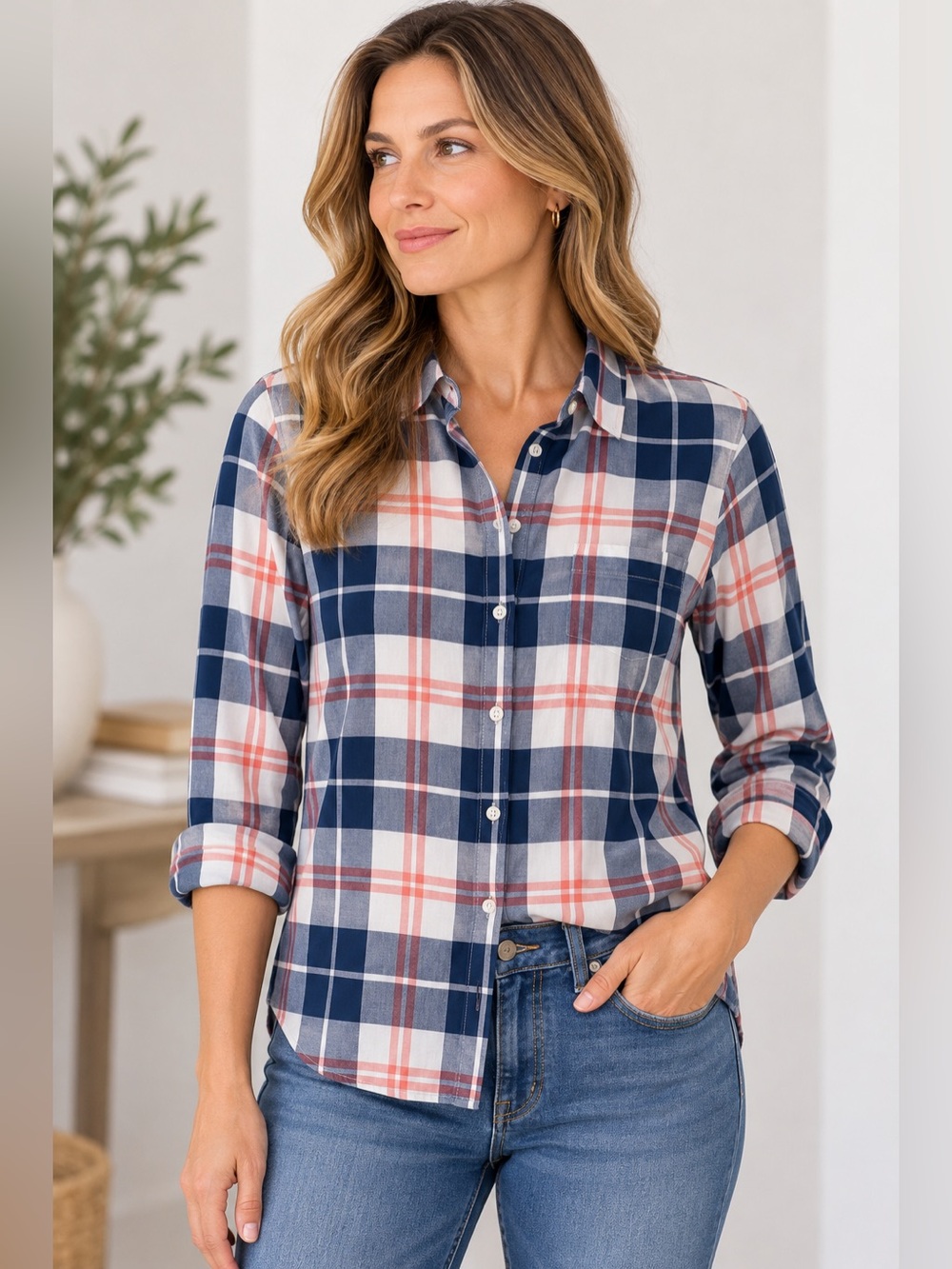 J.Crew Mercantile Plaid Button Down Shirt Women’s Medium 100% Cotton M